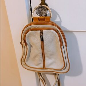 Valentina Cream and Tan Leather Backpack